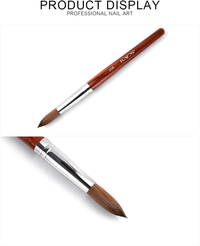 KADS 100% Kolinsky Sable Acrylic Nail Art Brush Red Wood Pen Nail Brush Size 12# 14# 16# 18# 20# Nail Art Manicure Tool Set (20#)