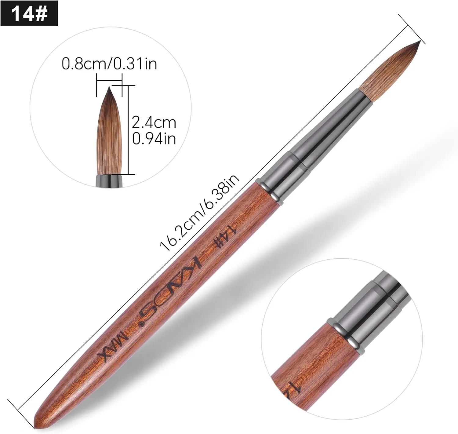 KADS Upgrade Acrylic Nail Brush Pure Kolinsky Hair Acrylic Round Shaped Supermarket Standard (14#)