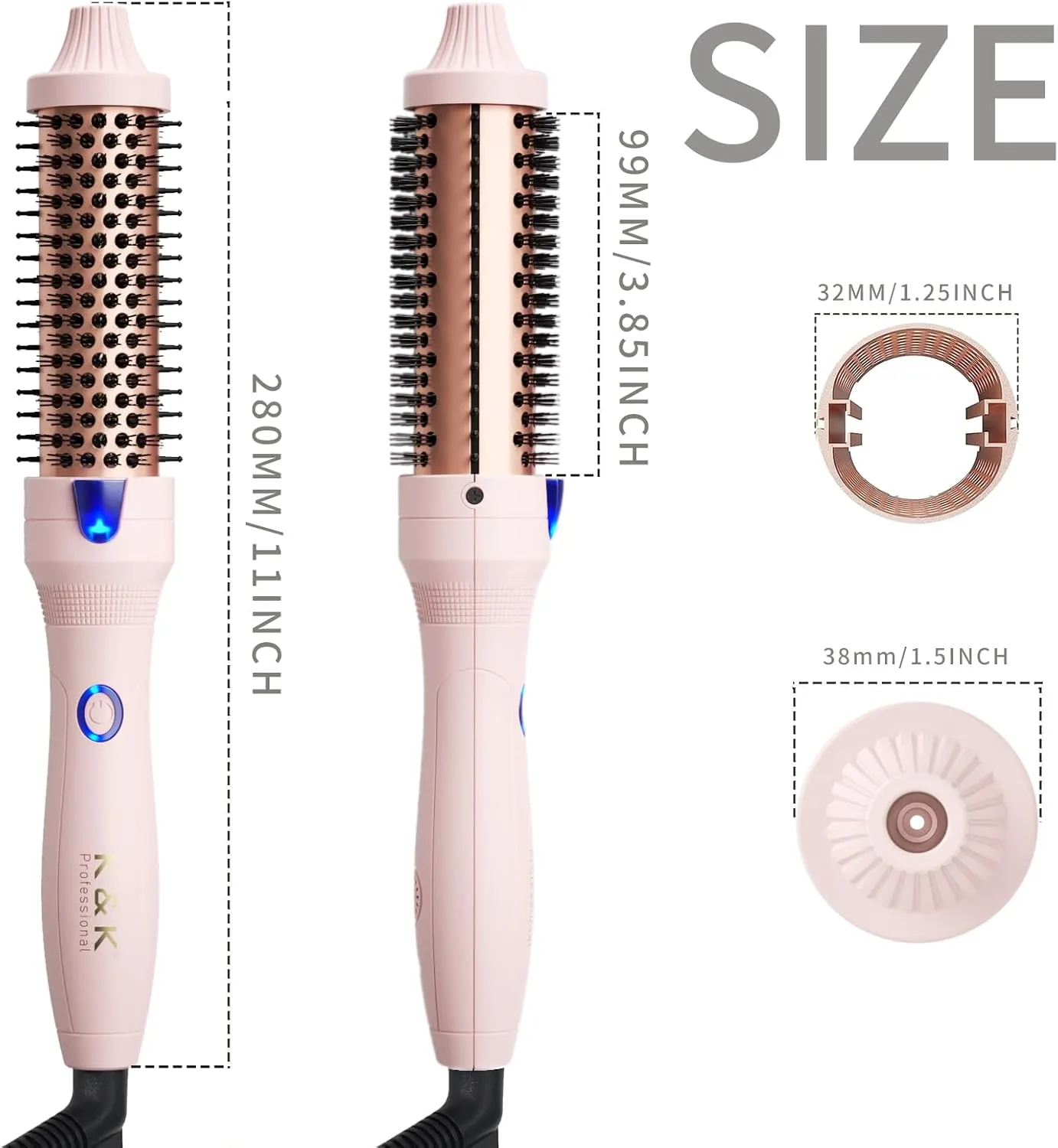 K&K 1.25 Inch Tourmaline Ionic Hot Brush Hair Curler for Loose & Volume Curls, Long Hair Heated Styler, Dual Voltage