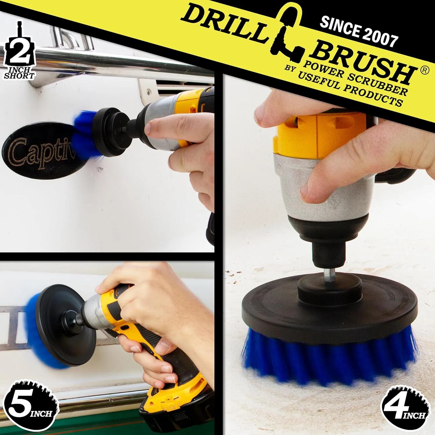 Kayak - Canoe - Yacht - Raft - Drill Brush - Boat Accessories - Fiberglass - Hull Cleaner - Cleaning Supplies - Pond Scum, Oil Residue, Weeds, Barnacles, Oxidation - Spin Brush Kit