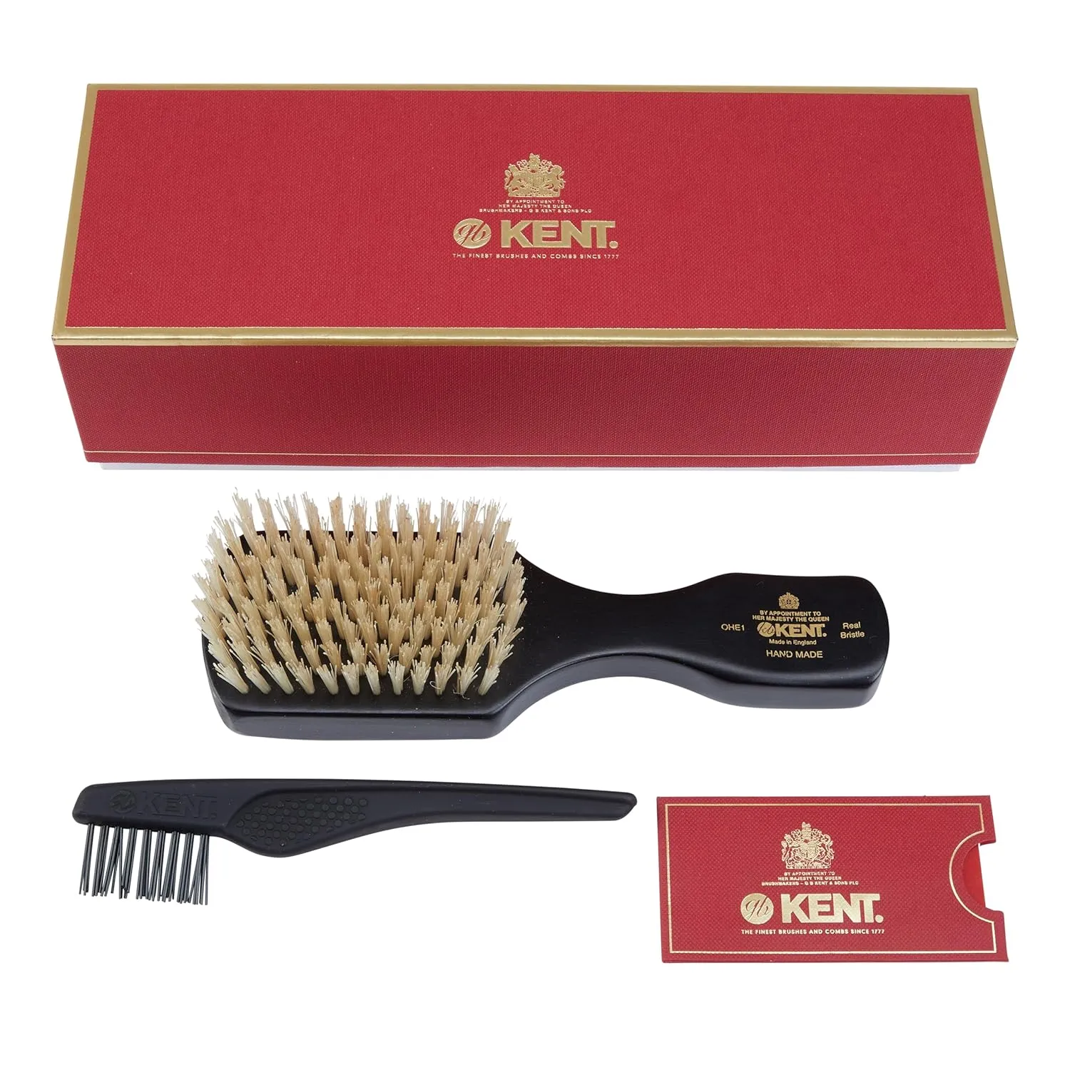 Kent Ebony Wood Hair Brush, 100% Handmade Boar Bristle Club Hair Brush for Mens Grooming, Hair Care and Beard Straightener. Exfoliating Natural Bristle Brush, Made in England