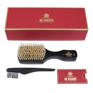 Kent Ebony Wood Hair Brush, 100% Handmade Boar Bristle Club Hair Brush for Mens Grooming, Hair Care and Beard Straightener. Exfoliating Natural Bristle Brush, Made in England