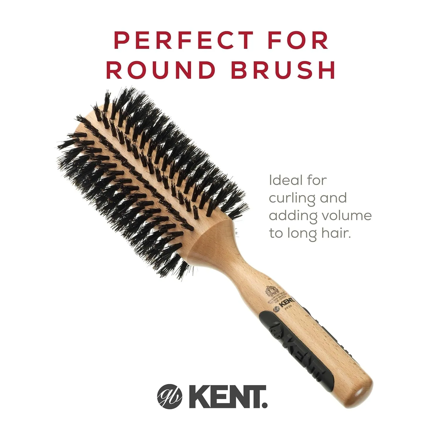 Kent PF09 Large Round Curling Brush with Hard Natural Boar Bristle - Hair Drying Brush, Round Hair Brush, and Blowout Brush - Small Round Brush for Dry Hair - For Shoulder Length or Shorter Hair