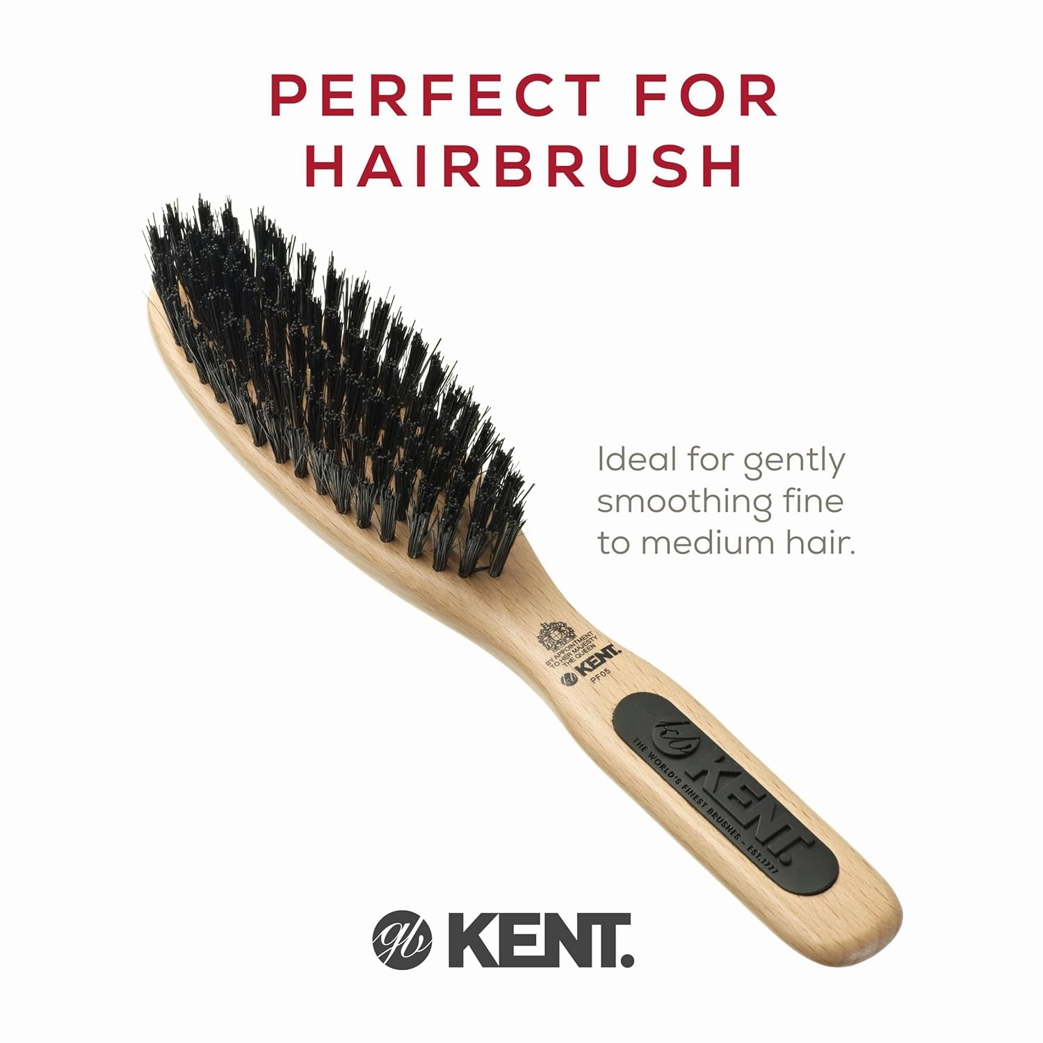 Kent PF05 Narrow Oval Hair Brush, Pure Boar Bristle and Wood for Shaping, Straightening and Grooming Brush for Revitalizing Short to Medium Length