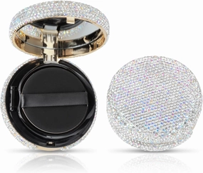 KEYPOWER Makeup Powder Empty Box with Bling Diamond Loose Powder Compact Empty Container with Powder Puff and Mirror Refillable for Home or Trip (White)