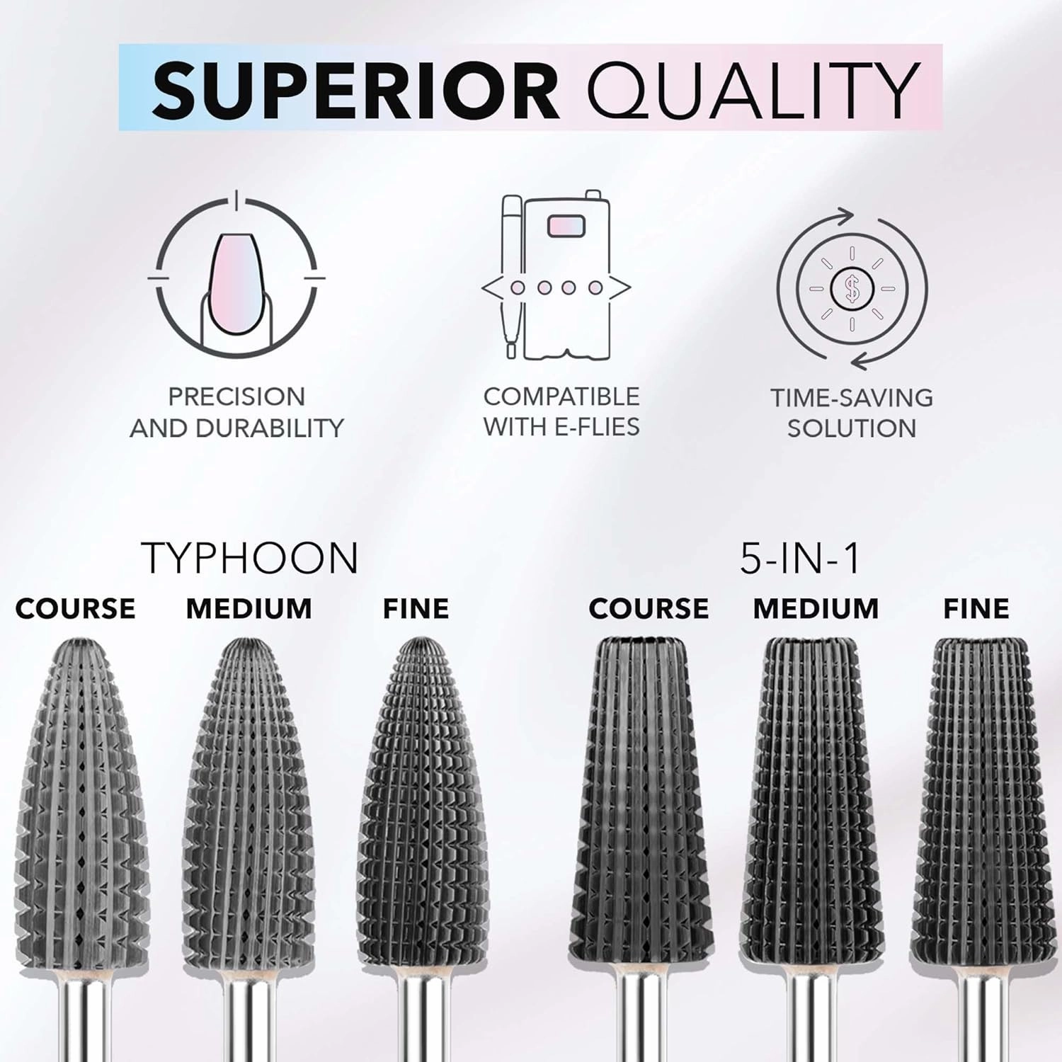 Kiara Sky Typhoon Medium Drill Bit | Carbide Bit used for removing gel, dip powder, and Acrylic | BLACK