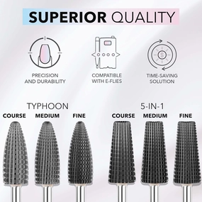 Kiara Sky Typhoon Medium Drill Bit | Carbide Bit used for removing gel, dip powder, and Acrylic | BLACK