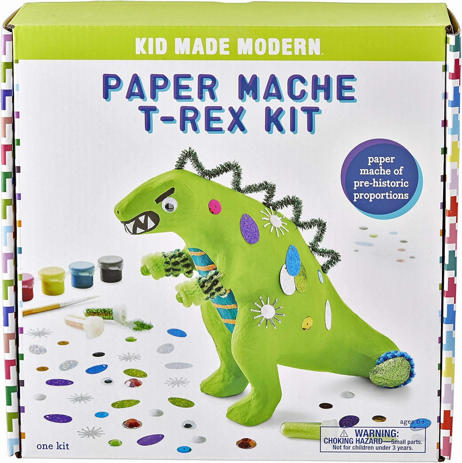 Kid Made Modern T-Rex Dinosaur Paper Mache Kit with Ornaments for Crafts - Kids DIY Engineering Kit for STEAM Projects (Ages 6 )