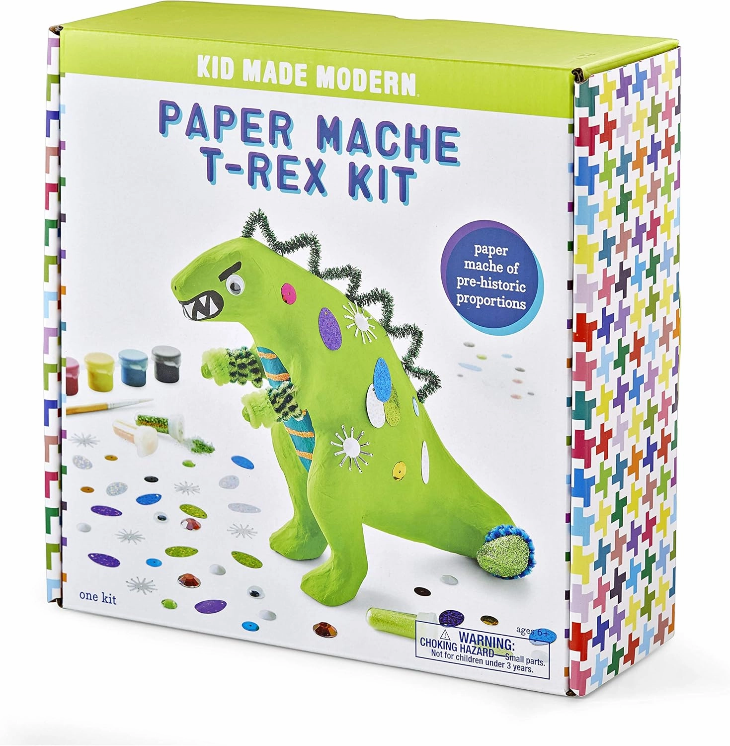 Kid Made Modern T-Rex Dinosaur Paper Mache Kit with Ornaments for Crafts - Kids DIY Engineering Kit for STEAM Projects (Ages 6 )