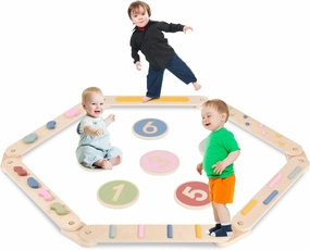 Kids Wooden Balance Beam, 6 PCS Toddler Waldorf and Montessori Balance Board, Motor Skill Stepping Toy for Kids 3-5 Years, Gymnastic Obstacle Training Tools