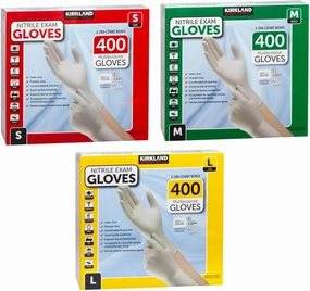 Kirkland Signature Nitrile Exam Gloves Multi-Purpose Latex-Free, White 400 Count, Small, Medium, Large
