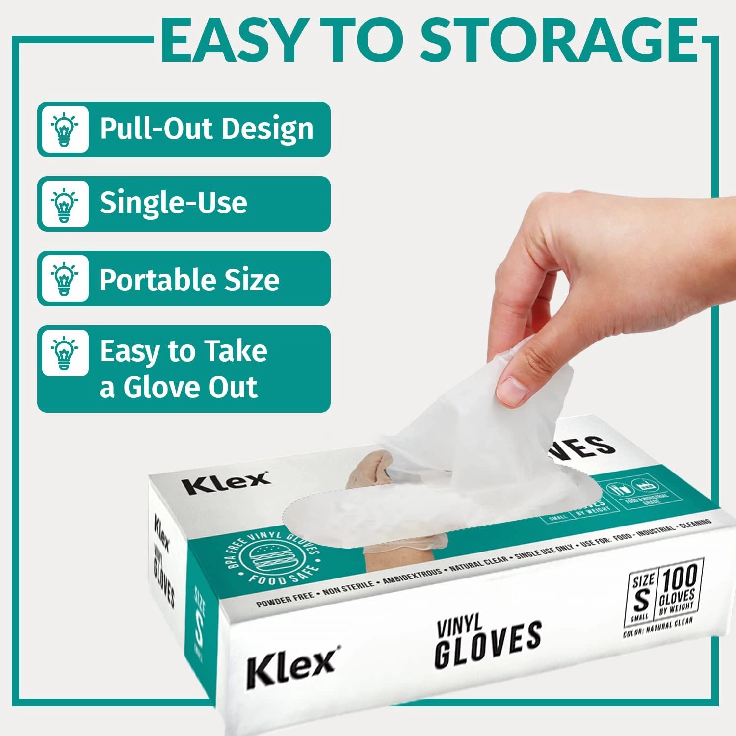 Klex Disposable Vinyl Gloves Medical Exam Grade, Latex & Powder Free, BPA Free, 100, 1000, S, M, L, XL