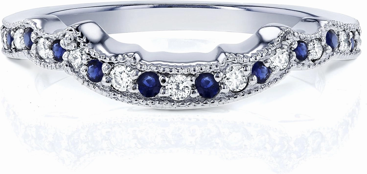 Kobelli 1/5ct TCW Sapphire and Diamond Contour Wedding Ring in 14k White Gold