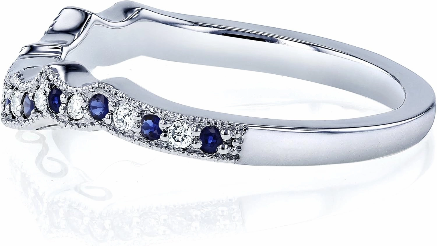 Kobelli 1/5ct TCW Sapphire and Diamond Contour Wedding Ring in 14k White Gold