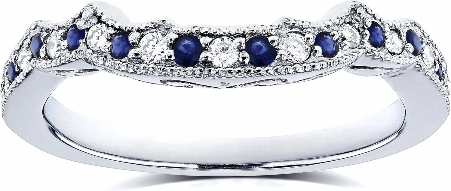 Kobelli 1/5ct TCW Sapphire and Diamond Contour Wedding Ring in 14k White Gold