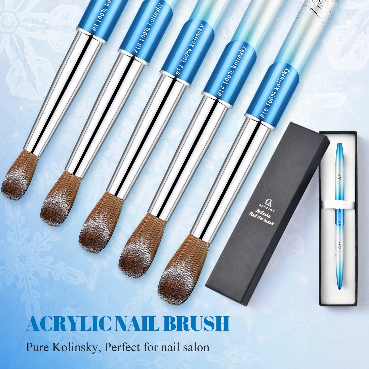 Kolinsky Acrylic Nail Brush Size 12 Round Shaped Oval Blue Metal Handle Nail Brush Nail Art Brush Professional Nails Brush for Nail Tech and Beginner