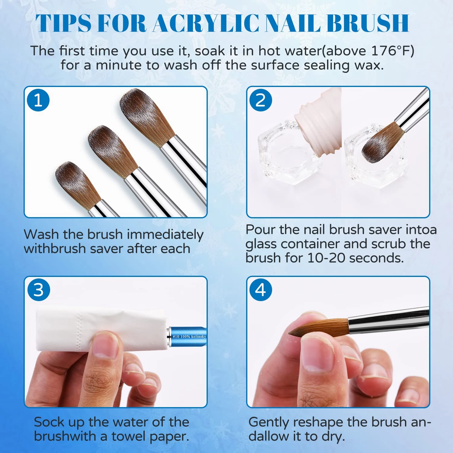 Kolinsky Acrylic Nail Brush Size 12 Round Shaped Oval Blue Metal Handle Nail Brush Nail Art Brush Professional Nails Brush for Nail Tech and Beginner
