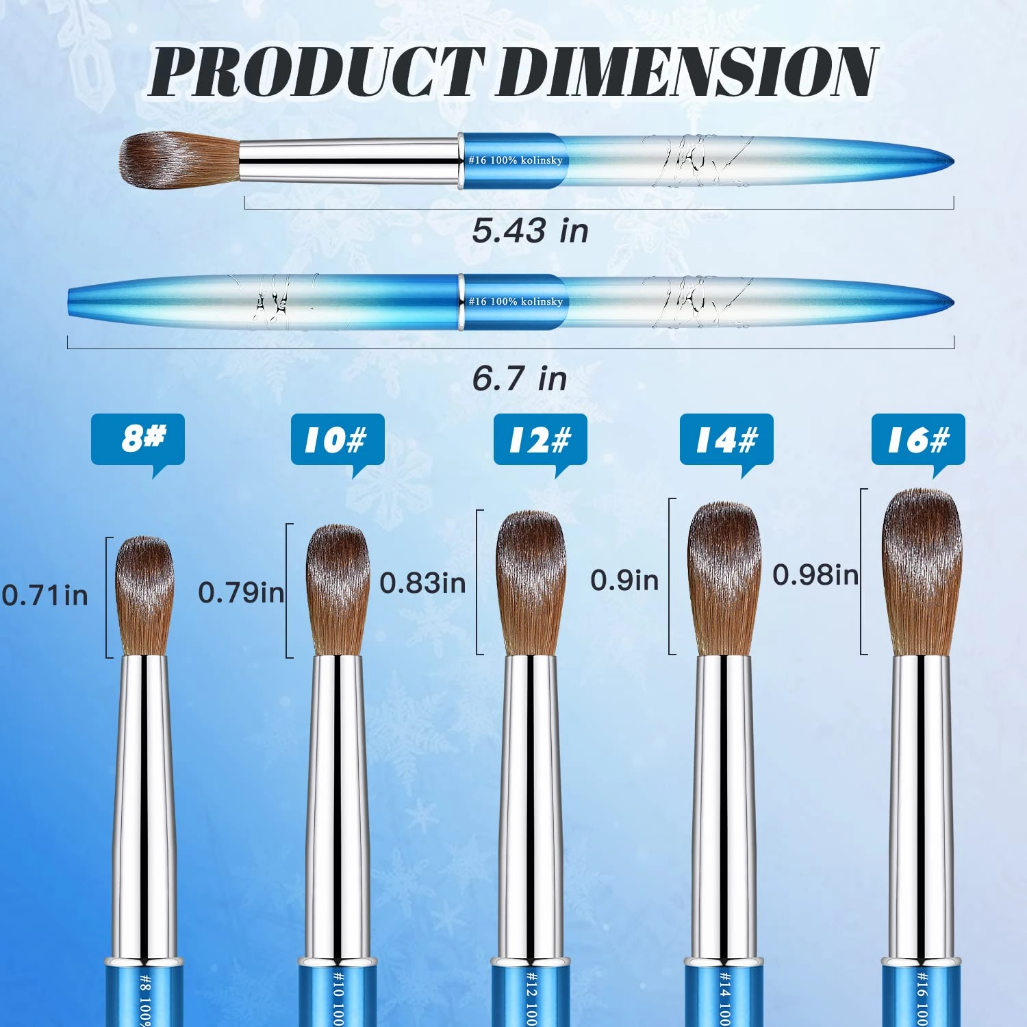 Kolinsky Acrylic Nail Brush Size 12 Round Shaped Oval Blue Metal Handle Nail Brush Nail Art Brush Professional Nails Brush for Nail Tech and Beginner