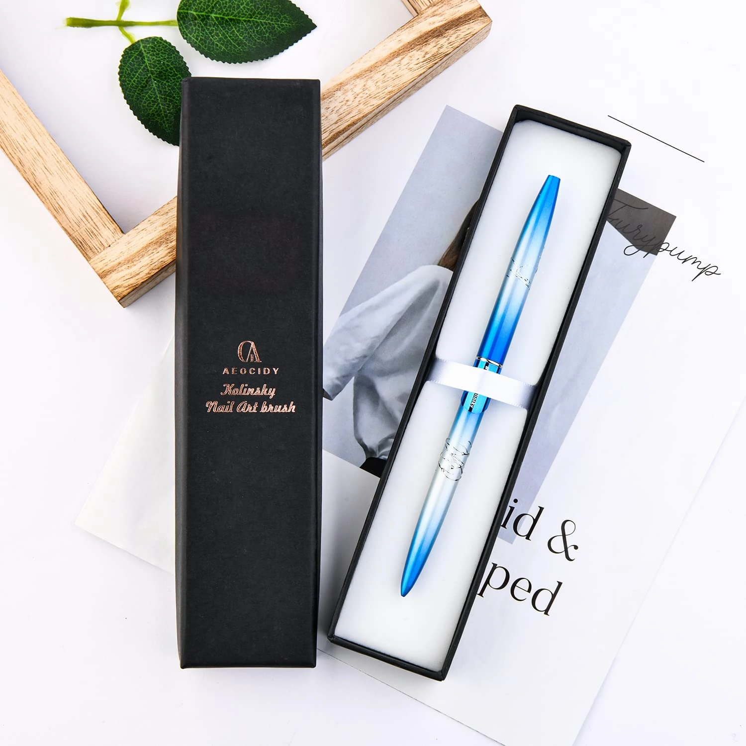 Kolinsky Acrylic Nail Brush Size 12 Round Shaped Oval Blue Metal Handle Nail Brush Nail Art Brush Professional Nails Brush for Nail Tech and Beginner