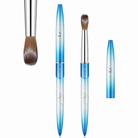 Kolinsky Acrylic Nail Brush Size 12 Round Shaped Oval Blue Metal Handle Nail Brush Nail Art Brush Professional Nails Brush for Nail Tech and Beginner