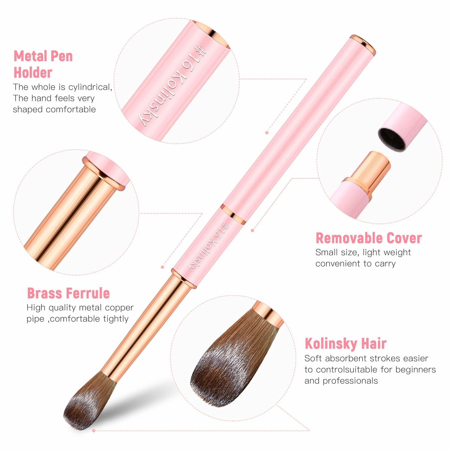 Kolinsky Acrylic Nail Brush Size 14 Acrylic Brushes for Nails Round Oval Portable Nail Brushes with Metal Handle for Acrylic Application Acrylic Powder Brush Professional Manicure Tool