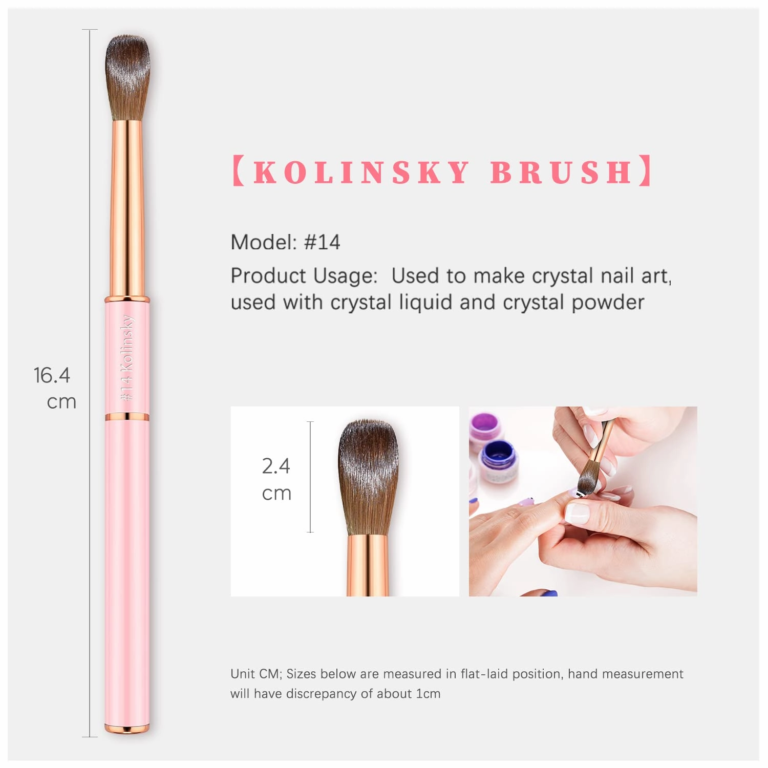 Kolinsky Acrylic Nail Brush Size 14 Acrylic Brushes for Nails Round Oval Portable Nail Brushes with Metal Handle for Acrylic Application Acrylic Powder Brush Professional Manicure Tool