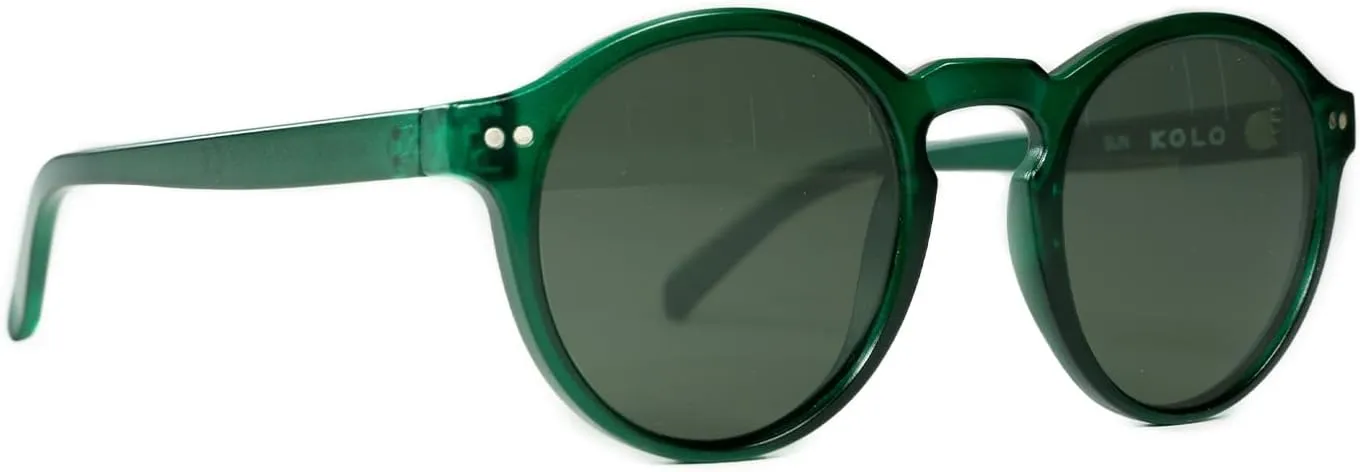 Kolo Harrison Premium Italian Sunglasses, Classic Round Style, Green