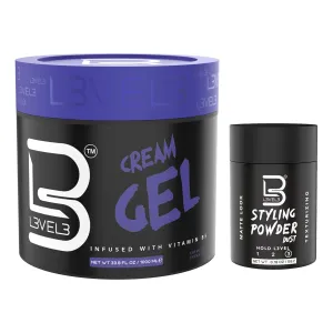 L3 Level 3 Cream Gel and Sample Powder - Provides Volume and Medium Hold - With Vitamins to Nourish and Protect Hair Level Three Mens Hair Styling Cream