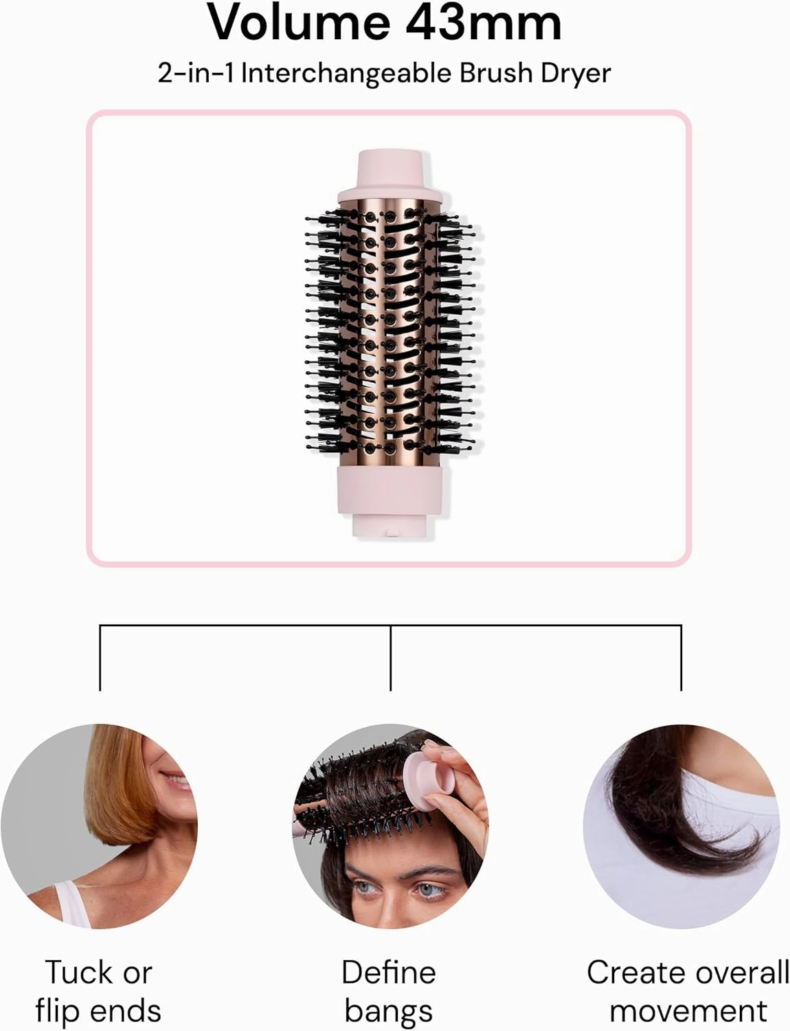 L'ANGE Hair Multi-Volume Series | 2-1 Interchangeable Dryer Brush | (Attachment - Black - Round 43mm)
