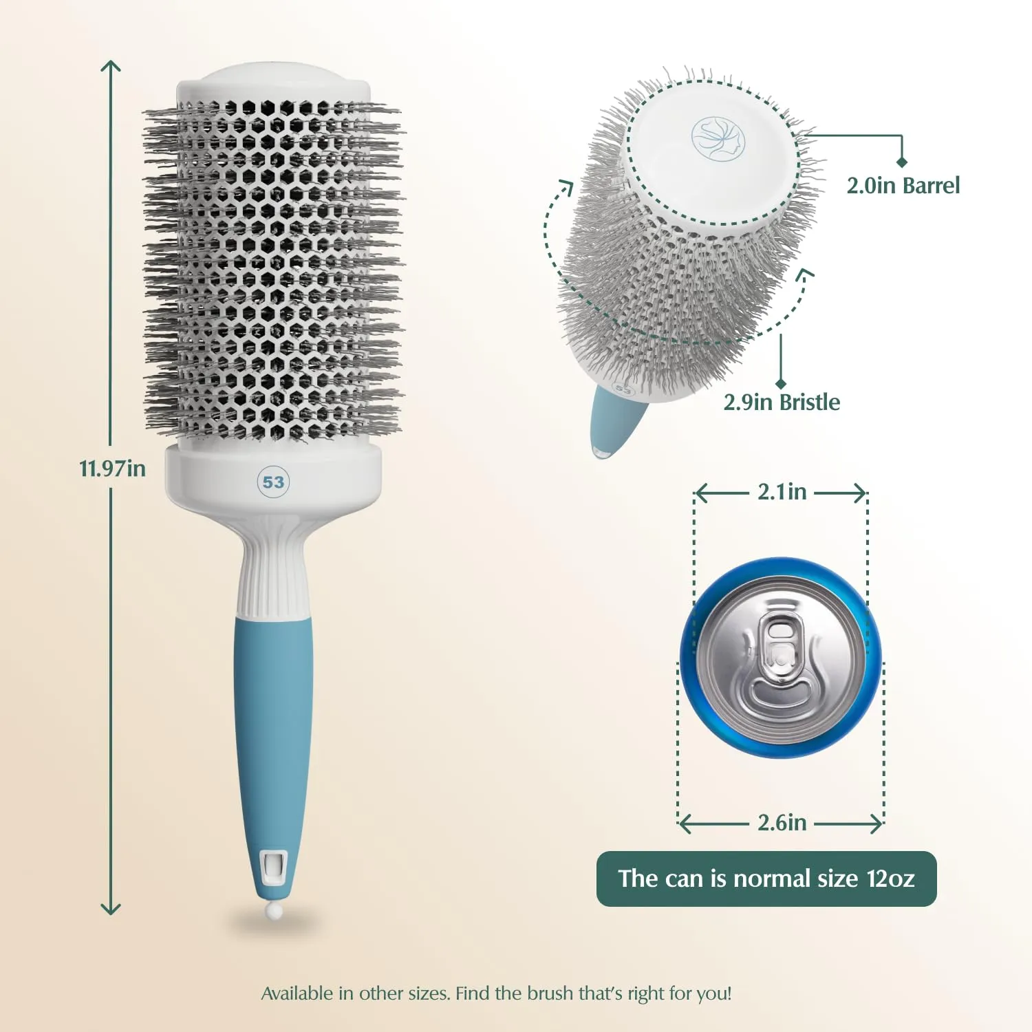Large Round Brushing Brush - Ceramic Ionic Hair Brush for Precise and Elegant Salon - Professional Brushing Brush for Women and Men - 53 mm