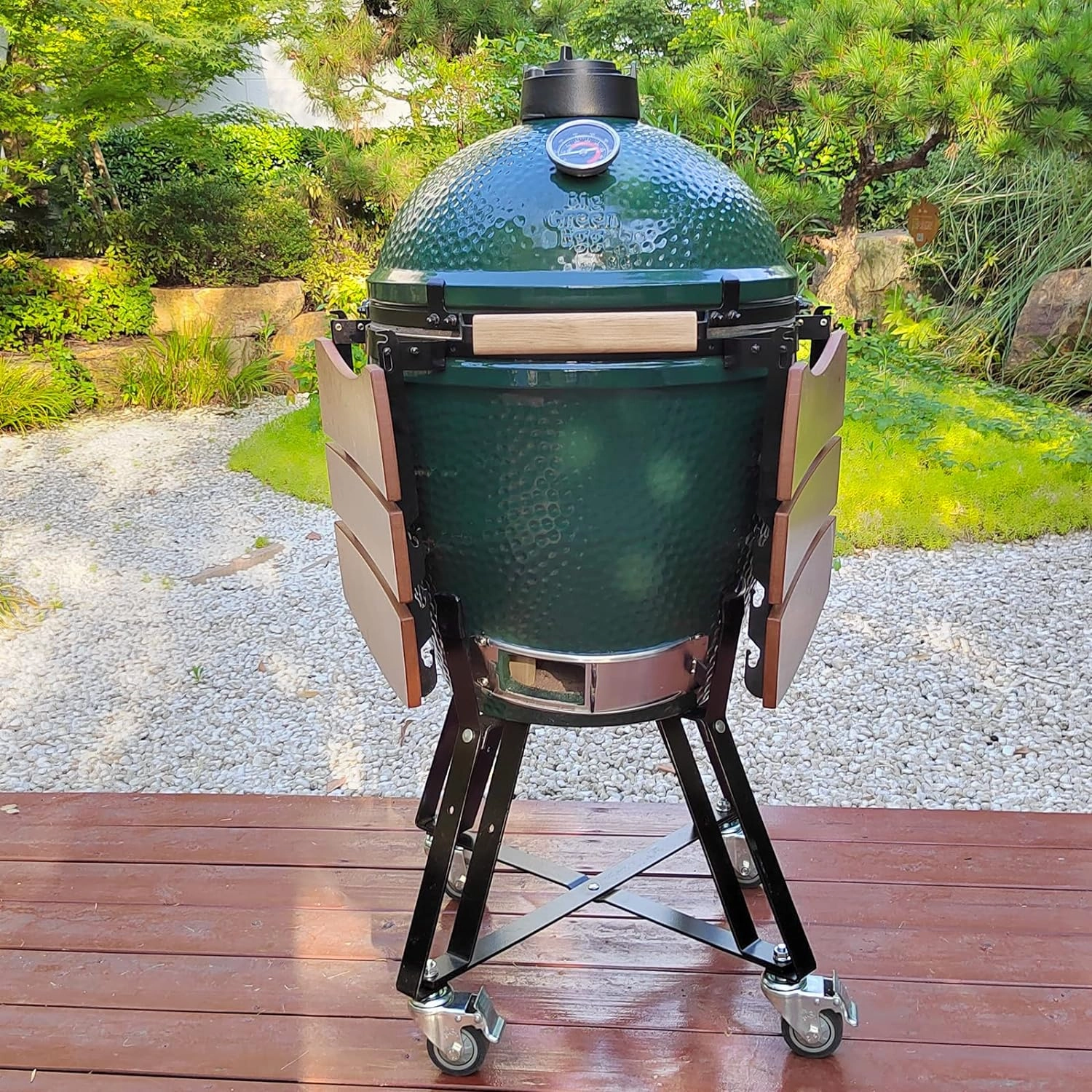 Large Big Green Egg Nest, Grill Stand for Big Green Egg Accessories, Rolling Nest with Heavy Duty Locking Caster Wheels Powder Coated Steel for BGE Smoker Kamado Joe Accessories