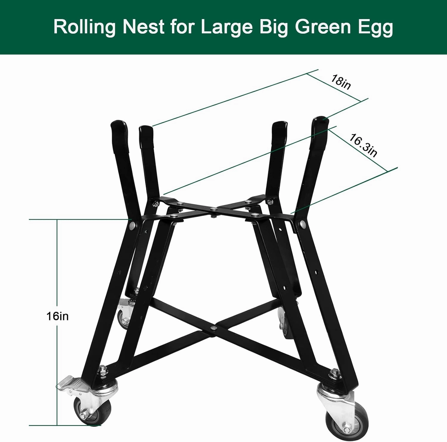 Large Big Green Egg Nest, Grill Stand for Big Green Egg Accessories, Rolling Nest with Heavy Duty Locking Caster Wheels Powder Coated Steel for BGE Smoker Kamado Joe Accessories