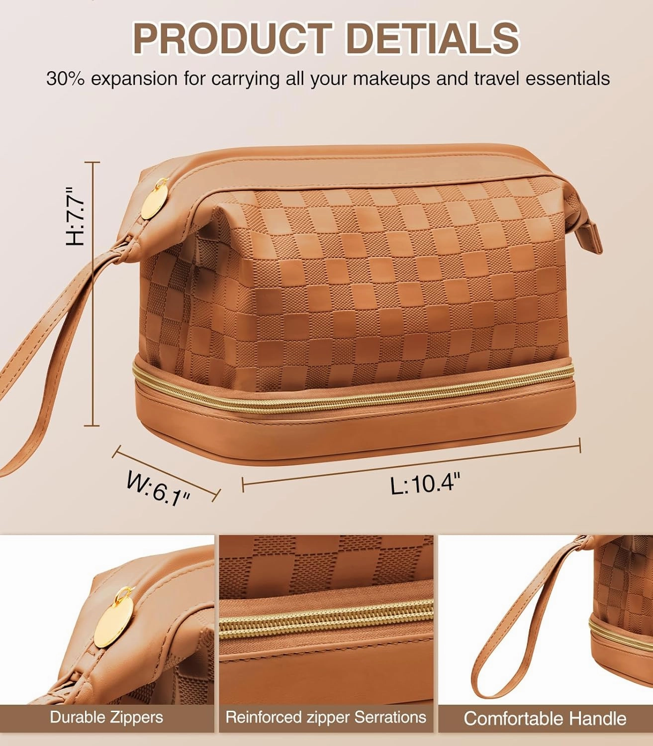 Large Makeup Bag, Double Layer Makeup Bag Organizer, Toiletry Bag For Women, Cosmetic Travel Bag, Leather Makeup Bag, Portable Toiletry Bag, Waterproof Roomy Bag For Women And Girls, Brown