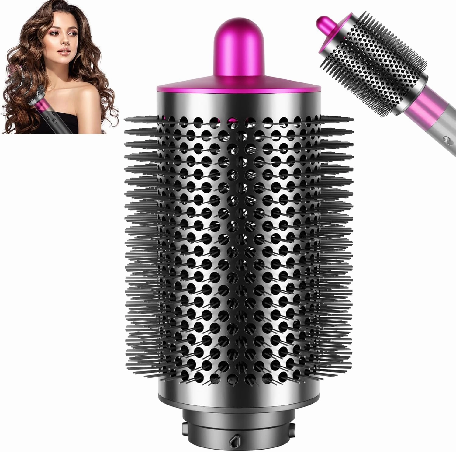 Large Round Volumizing Brush and Smoothing Dryer Nozzle for Dyson Airwrap Styler, Large Round Brush Attachment& Dryer Flyaway Smoother Attachment Compatible with Airwrap HS01/HS05(Rose)