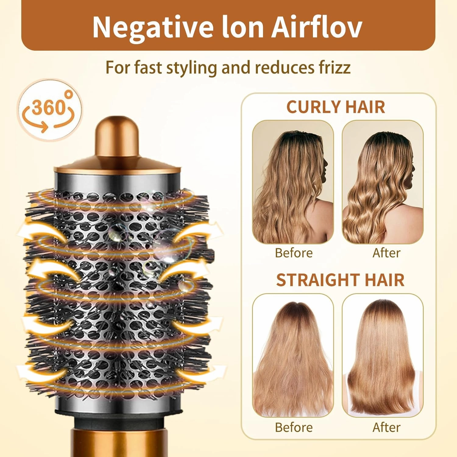 Large Round Volumizing Brush for Dyson Airwrap, Large Round Brush Attachment Compatible with Dyson Airwrap HS08 HS05 HS01 for Fluff Up, Volumize and Styling Hair (Gold)