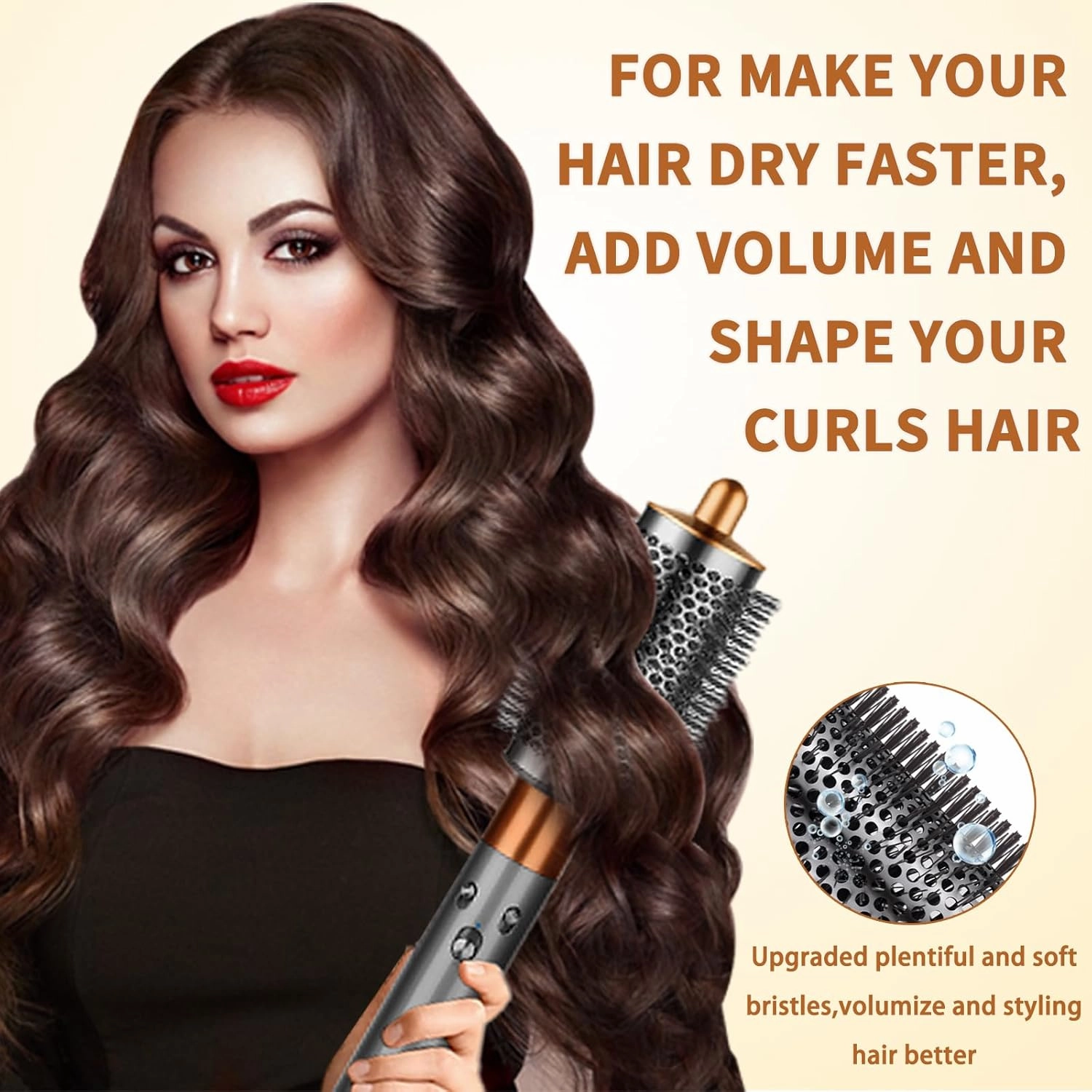 Large Round Volumizing Brush for Dyson Airwrap, Large Round Brush Attachment Compatible with Dyson Airwrap HS08 HS05 HS01 for Fluff Up, Volumize and Styling Hair (Gold)