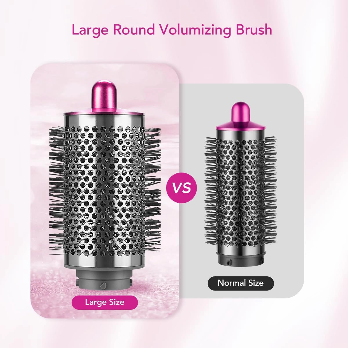 Large Round Volumizing Brush for Dyson Airwrap Styler, Nickel/Fuchsia Big Round Brush Volumizer Attachment for Dyson Airwrap HS01 HS05 HS08, Smooth Hair,Volumizing and Curly Styling