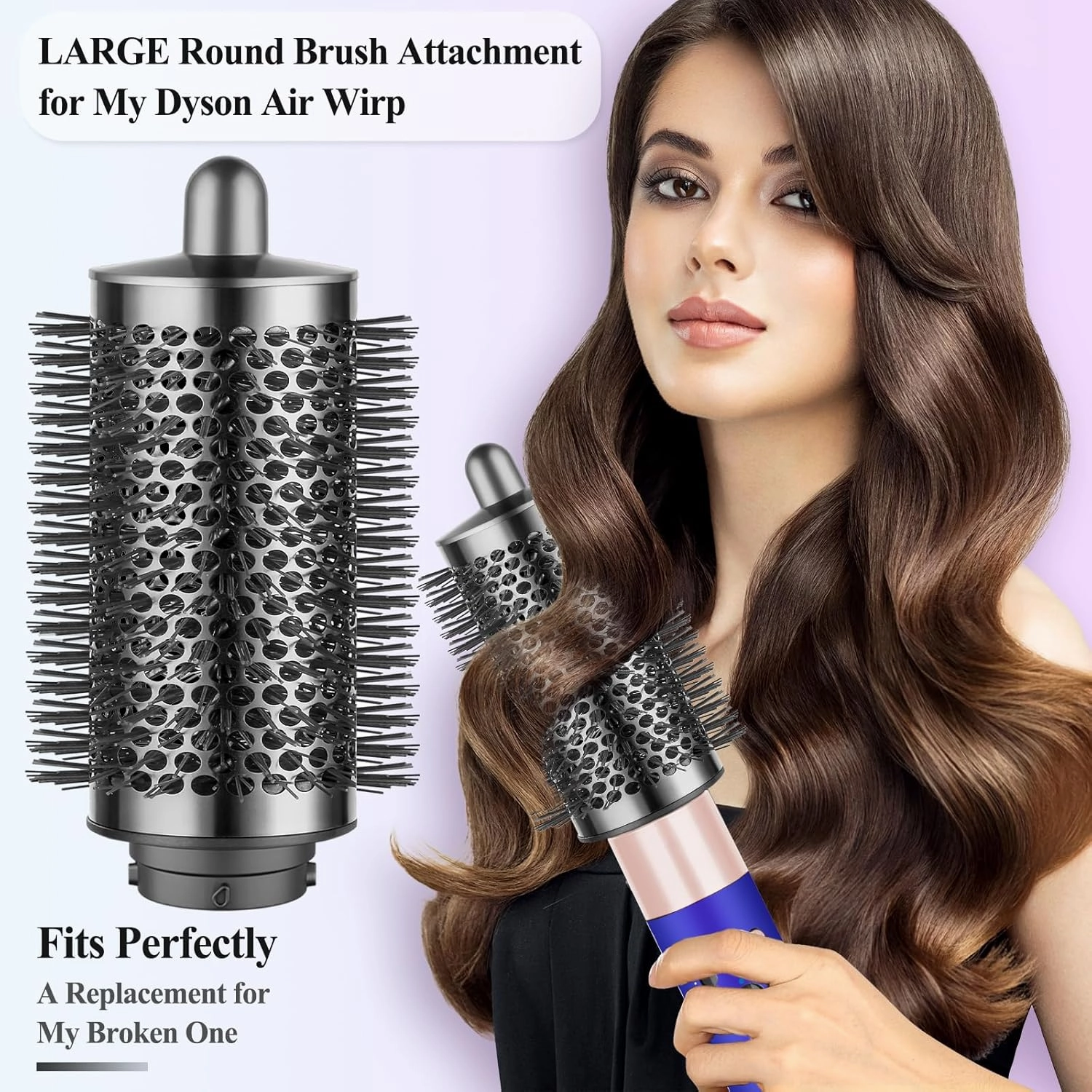 Large Round Volumizing Brush (Metal Gray) Compatible with Dyson Airwrap, Fluff up and Volumize for Styling, Hair Brush Attachment for Salon-Quality Results, 1 Count, Curly Hair, Unisex