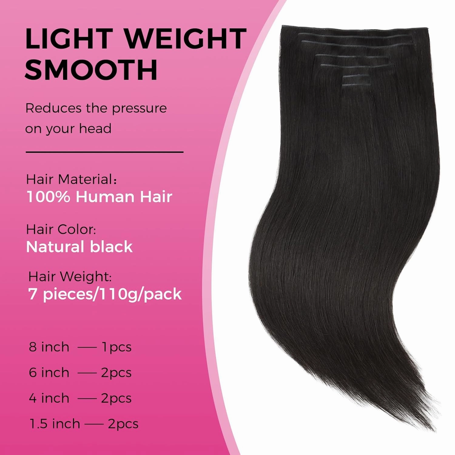 Lashey Genius Weft Hair Extensions Human Hair Natural Black Straight 7pcs 110g 14 Inch Hair Extensions Real Soft Thin Weft Clip ins for Women
