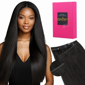 Lashey Genius Weft Hair Extensions Human Hair Natural Black Straight 7pcs 110g 14 Inch Hair Extensions Real Soft Thin Weft Clip ins for Women