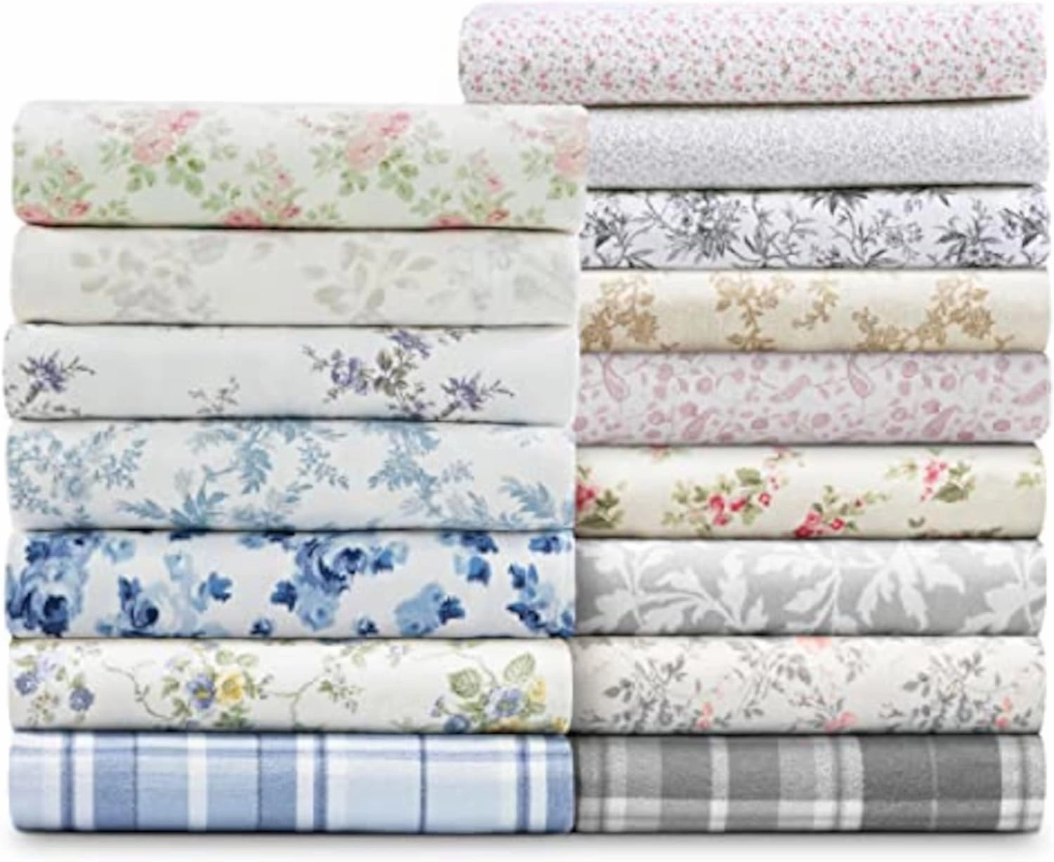 Laura Ashley - Queen Sheet Set, Cotton Flannel Bedding, Brushed for Extra Softness & Comfort (Chelsie Vine Grey, Queen)