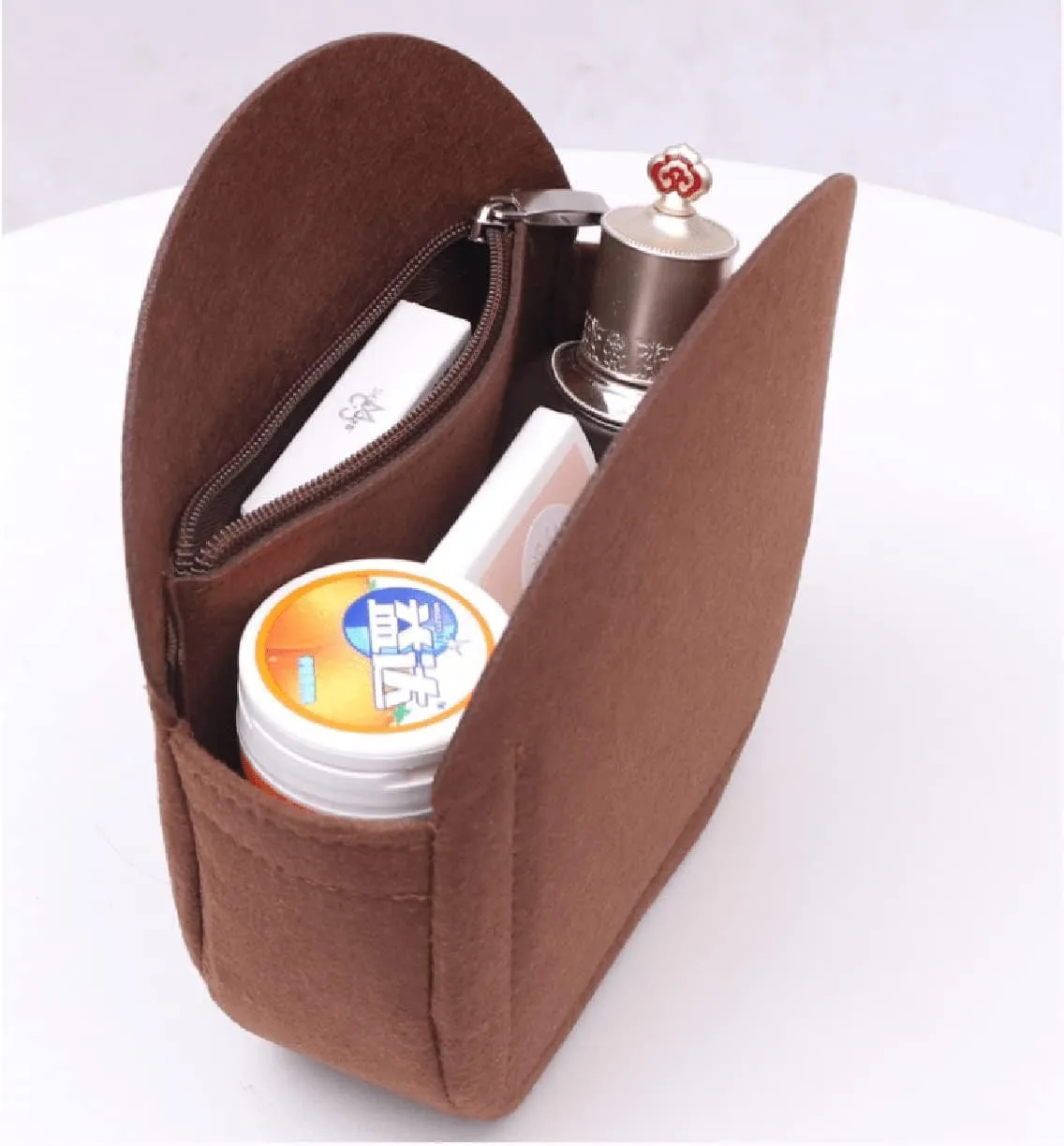 Lckaey round bag organizer insert- for old flower soft round bag Purse Organizer 2078-coffee-S
