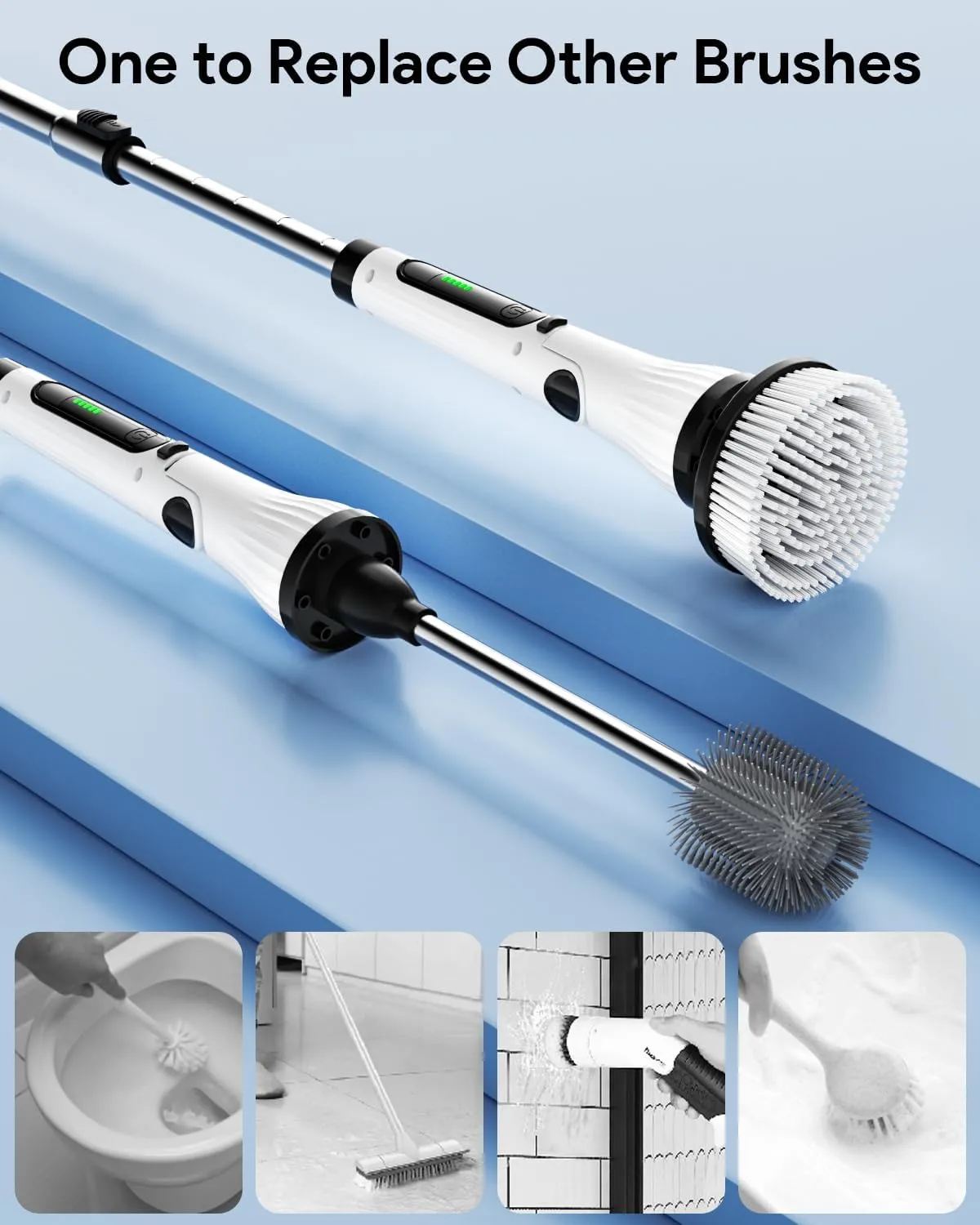 Leebein Electric Spin Scrubber, Electric Cleaning Brush with 8 Replaceable Brush Heads, Long Handle Toilet Scrub Brush, 4 Angles Adjustable Cordless Spin Scrubber for Bathroom, Tub, Tile, Toilet