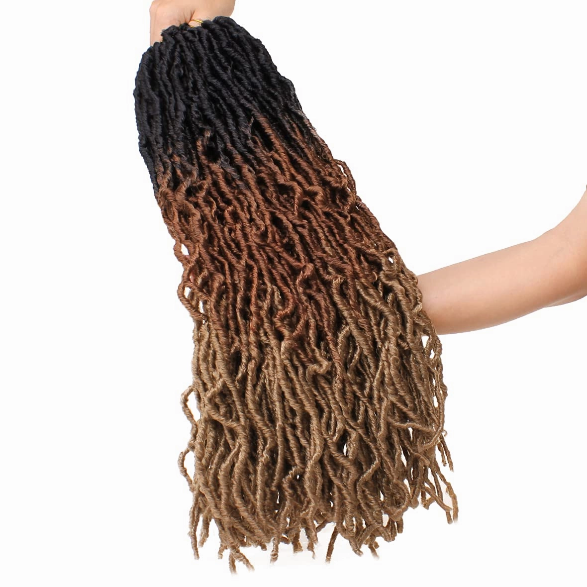Leeven 24 Inch Ombre Long Messy Faux Locs Crochet Braids Hair 7 Packs 3 Tones Distressed Faux Soft Locs Crochet Hair 18 Strands/Pack Pre-looped Goddess Locs Braids Hair 1B3027#