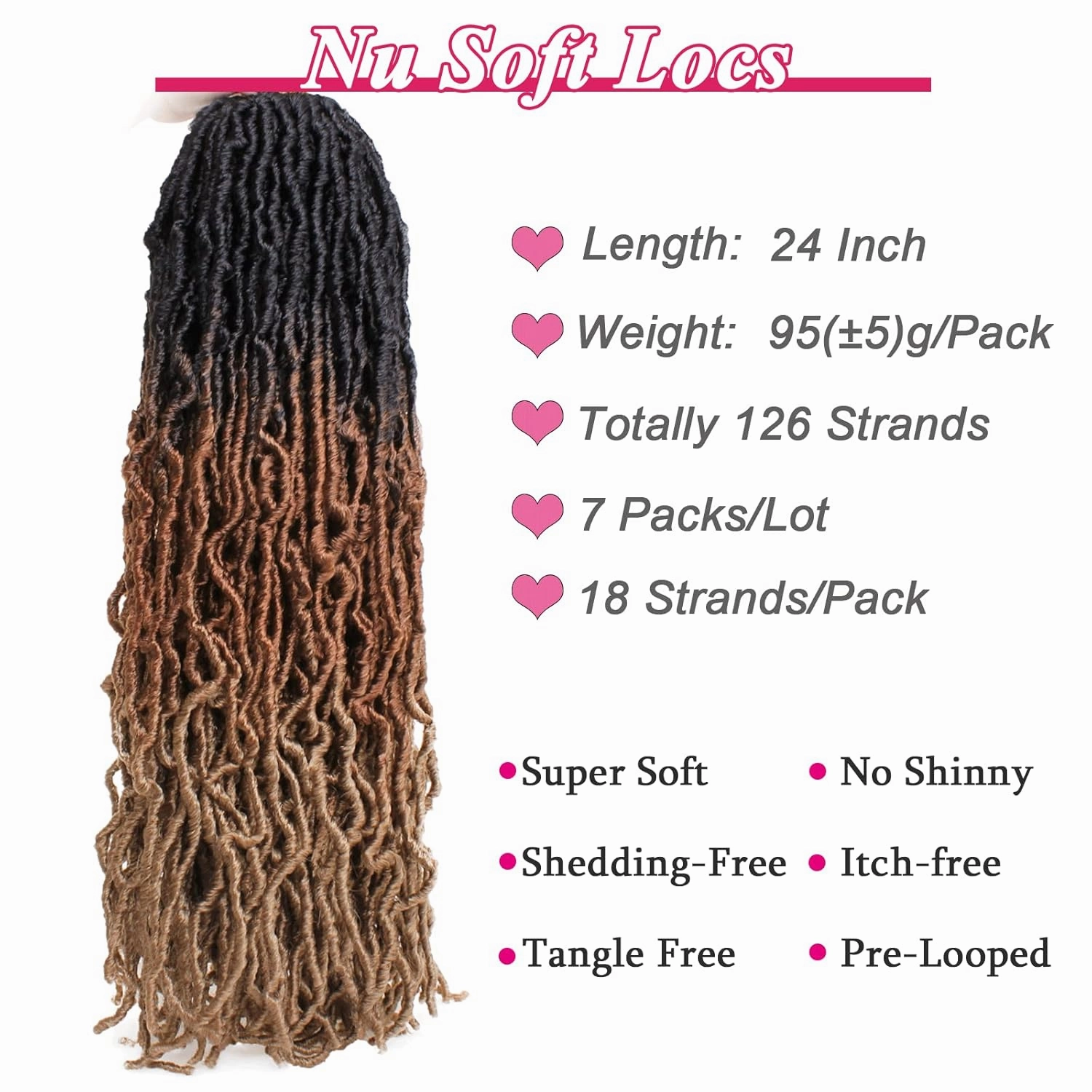Leeven 24 Inch Ombre Long Messy Faux Locs Crochet Braids Hair 7 Packs 3 Tones Distressed Faux Soft Locs Crochet Hair 18 Strands/Pack Pre-looped Goddess Locs Braids Hair 1B3027#