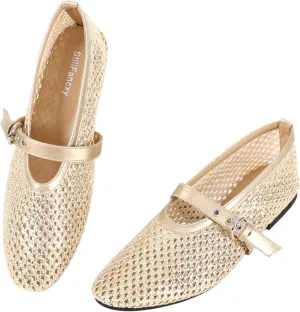 Leopard Flats for Women Mesh Ballet Flats Mary Jane Animal Print Shoes Slip On Casual Breathable Ballerina Flats