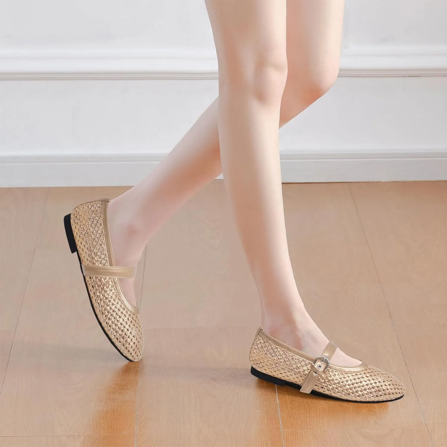 Leopard Flats for Women Mesh Ballet Flats Mary Jane Animal Print Shoes Slip On Casual Breathable Ballerina Flats