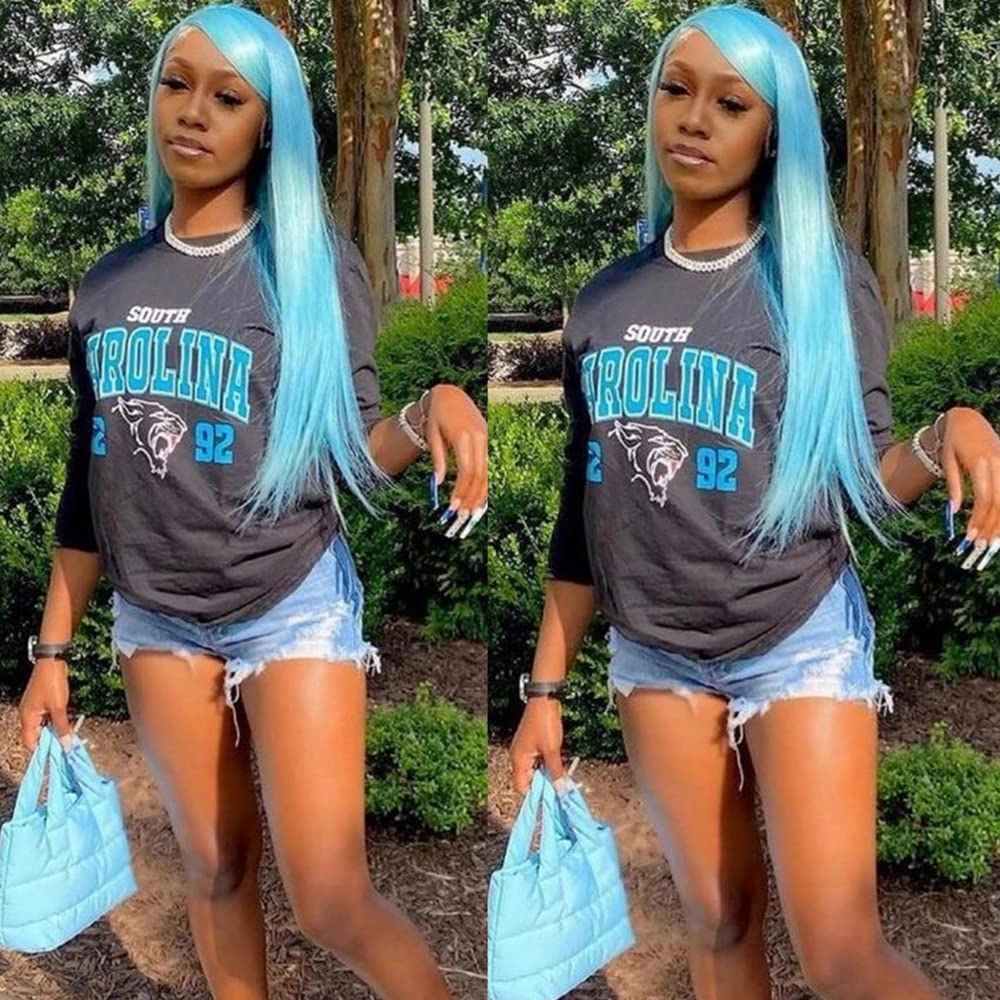 Lezaxiu Blue Lace Front Wigs - Pre Plucked, Wear and Go, Glueless, Long Straight, Light Blue, Heat Resistant Synthetic Lace Front Wigs for Black Women