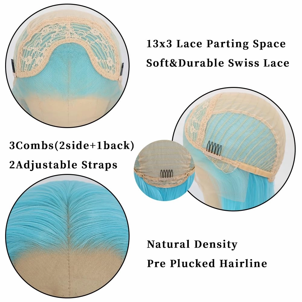 Lezaxiu Blue Lace Front Wigs - Pre Plucked, Wear and Go, Glueless, Long Straight, Light Blue, Heat Resistant Synthetic Lace Front Wigs for Black Women