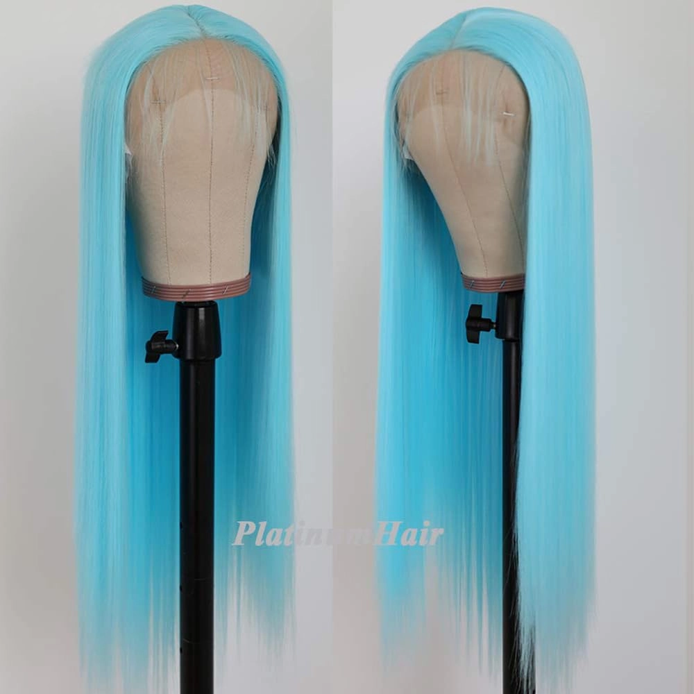 Lezaxiu Blue Lace Front Wigs - Pre Plucked, Wear and Go, Glueless, Long Straight, Light Blue, Heat Resistant Synthetic Lace Front Wigs for Black Women
